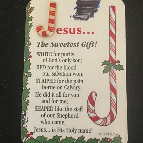 Vintage 1999 signed CTA silver tone red enamel candy cane lapel pin brooch - Picture 10 of 13